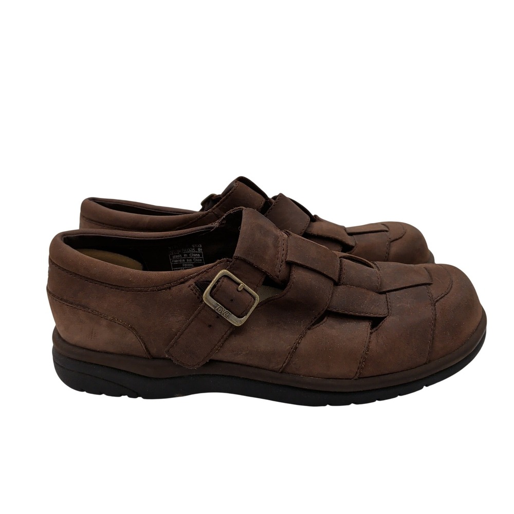 Teva Brunswick Brown Leather Woven Fisherman Sandals Mens 8.5 Style 6333